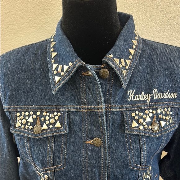 CUSTOM MADE Chaps Jean Jacket Harley-Davidson Rhinestone Studded Jacket - Picture 8 of 12